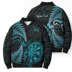 Personalised New Zealand Darts Bomber Puffer Jacket Happiness Is A Tight Threesome Maori Paua Shell - Aussie Hoodie