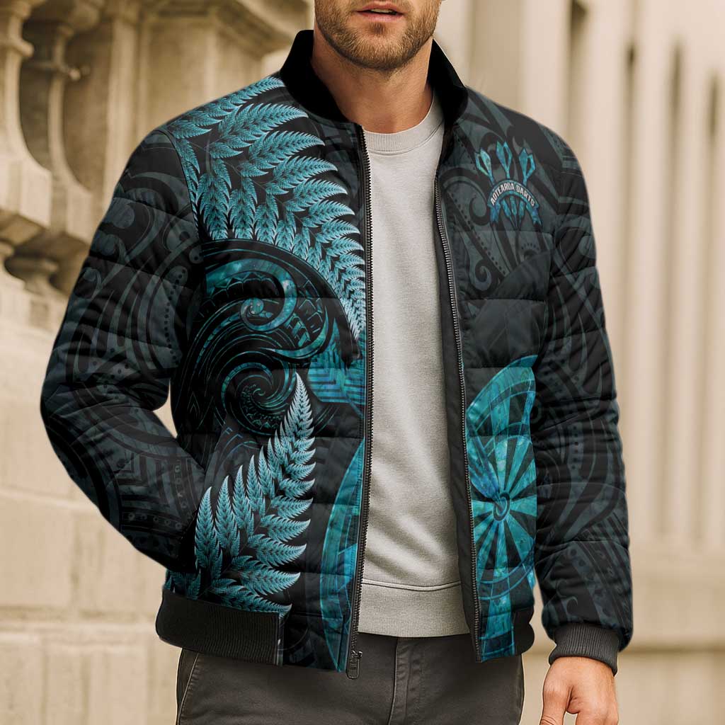 Personalised New Zealand Darts Bomber Puffer Jacket Happiness Is A Tight Threesome Maori Paua Shell - Aussie Hoodie