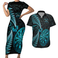 Personalised New Zealand Darts Couples Matching Short Sleeve Bodycon Dress and Hawaiian Shirt Happiness Is A Tight Threesome Maori Paua Shell