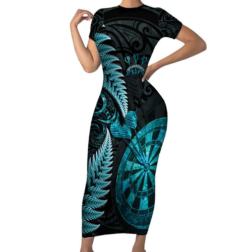 Personalised New Zealand Darts Family Matching Short Sleeve Bodycon Dress and Hawaiian Shirt Happiness Is A Tight Threesome Maori Paua Shell