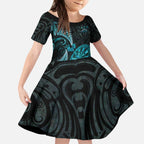 Personalised New Zealand Darts Kid Short Sleeve Dress Happiness Is A Tight Threesome Maori Paua Shell