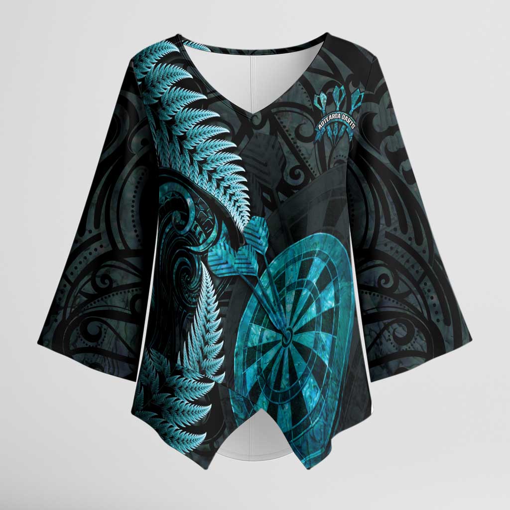 Personalised New Zealand Darts Kimono Sleeve Blouse Happiness Is A Tight Threesome Maori Paua Shell - Aussie Hoodie