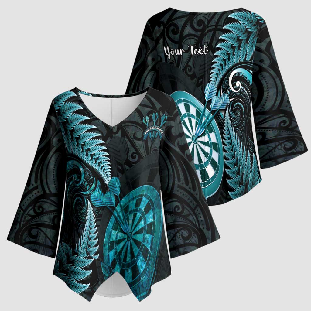 Personalised New Zealand Darts Kimono Sleeve Blouse Happiness Is A Tight Threesome Maori Paua Shell - Aussie Hoodie