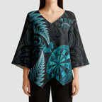 Personalised New Zealand Darts Kimono Sleeve Blouse Happiness Is A Tight Threesome Maori Paua Shell - Aussie Hoodie