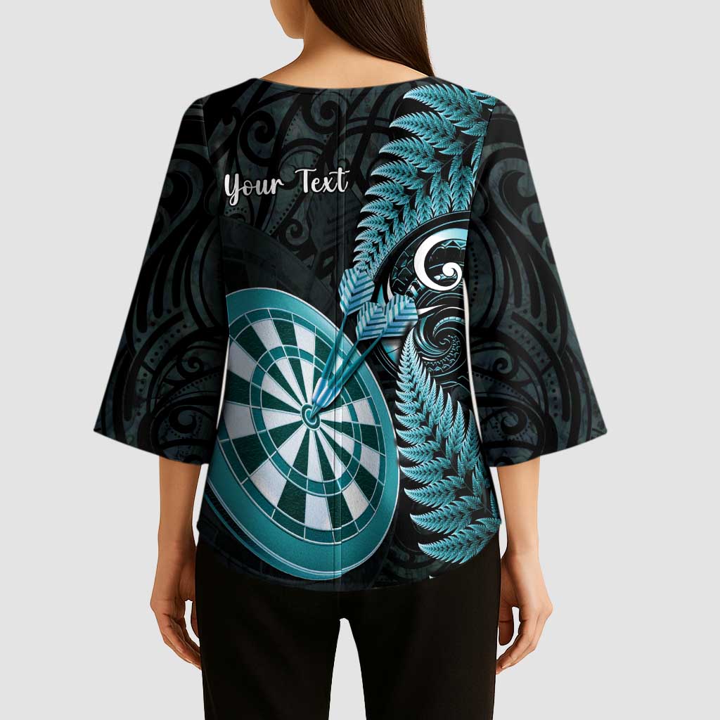 Personalised New Zealand Darts Kimono Sleeve Blouse Happiness Is A Tight Threesome Maori Paua Shell - Aussie Hoodie