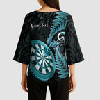 Personalised New Zealand Darts Kimono Sleeve Blouse Happiness Is A Tight Threesome Maori Paua Shell - Aussie Hoodie