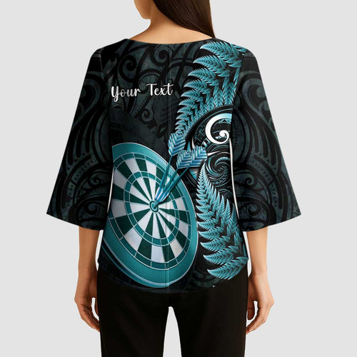 Personalised New Zealand Darts Kimono Sleeve Blouse Happiness Is A Tight Threesome Maori Paua Shell - Aussie Hoodie