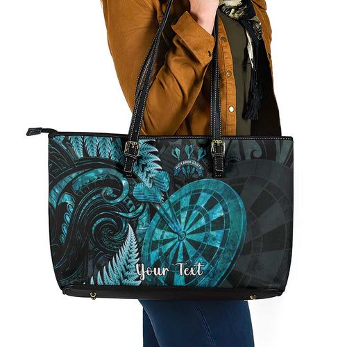 Personalised New Zealand Darts Leather Tote Bag Happiness Is A Tight Threesome Maori Paua Shell