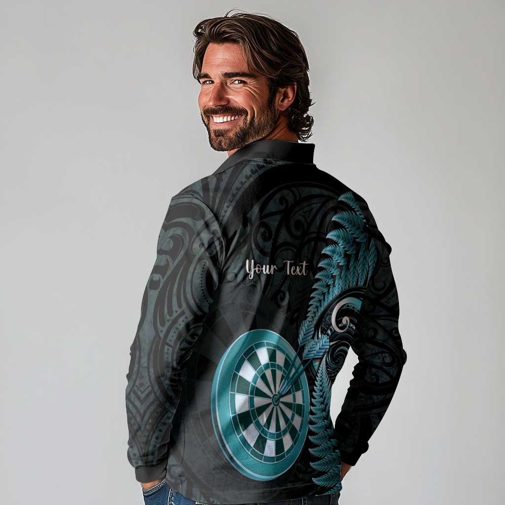 Personalised New Zealand Darts Long Sleeve Polo Shirt Happiness Is A Tight Threesome Maori Paua Shell