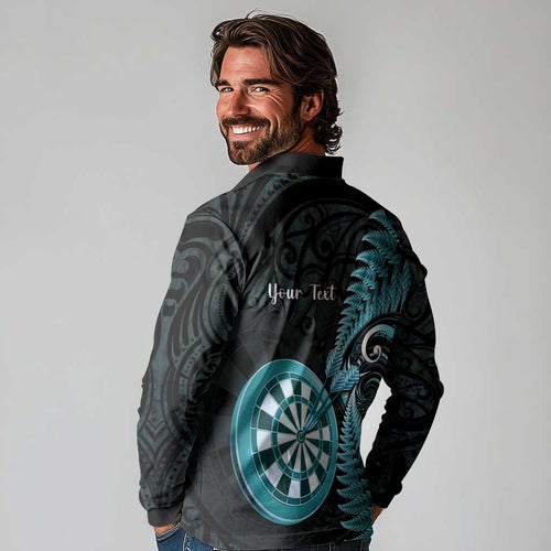 Personalised New Zealand Darts Long Sleeve Polo Shirt Happiness Is A Tight Threesome Maori Paua Shell