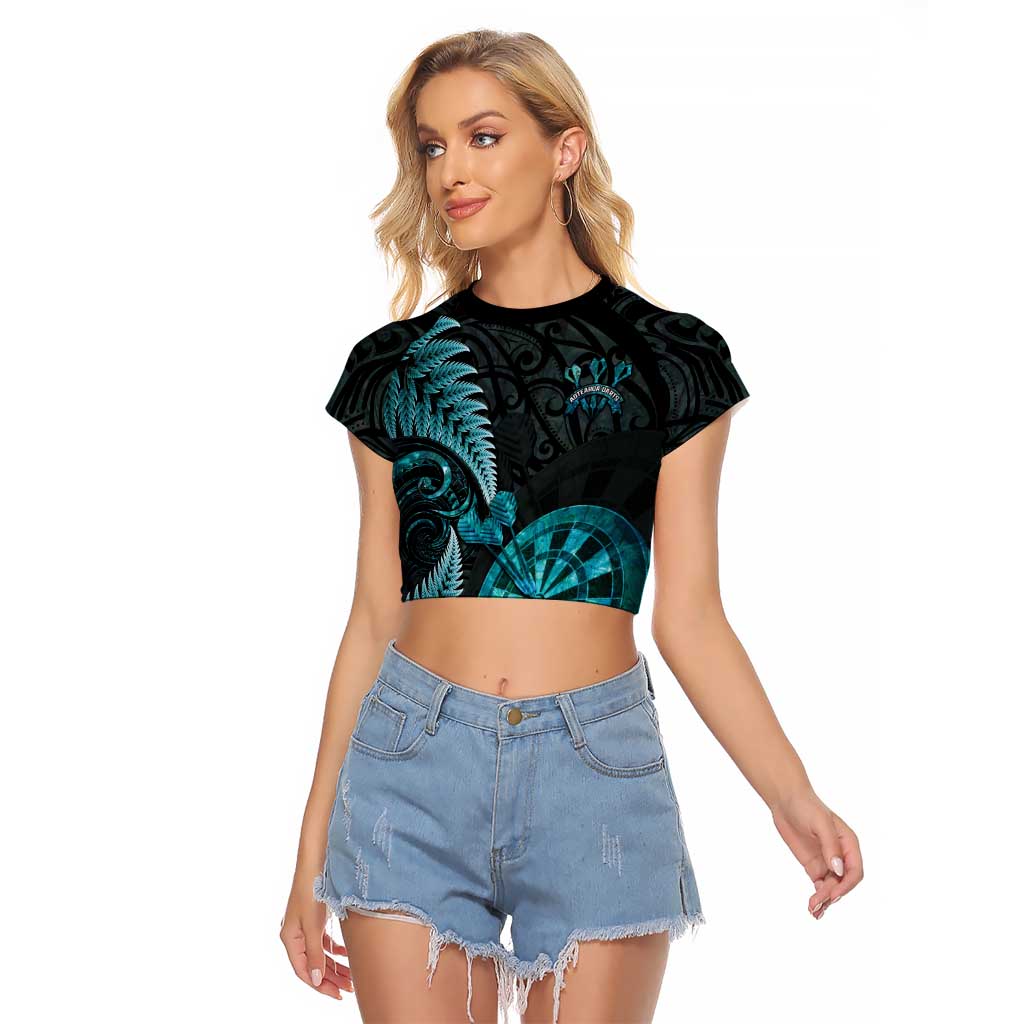 Personalised New Zealand Darts Raglan Cropped T Shirt Happiness Is A Tight Threesome Maori Paua Shell