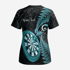 Personalised New Zealand Darts Scrub Top Happiness Is A Tight Threesome Maori Paua Shell - Aussie Hoodie