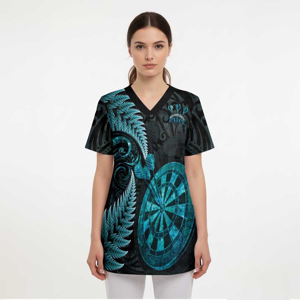 Personalised New Zealand Darts Scrub Top Happiness Is A Tight Threesome Maori Paua Shell - Aussie Hoodie