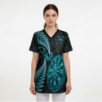 Personalised New Zealand Darts Scrub Top Happiness Is A Tight Threesome Maori Paua Shell - Aussie Hoodie