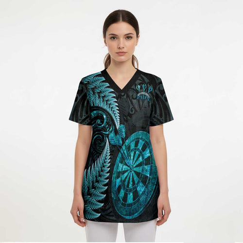 Personalised New Zealand Darts Scrub Top Happiness Is A Tight Threesome Maori Paua Shell - Aussie Hoodie