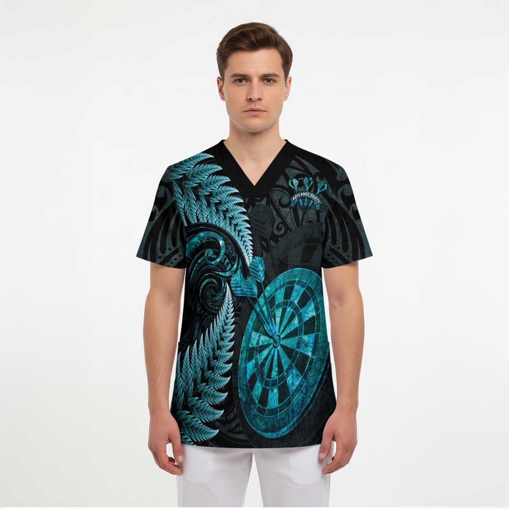 Personalised New Zealand Darts Scrub Top Happiness Is A Tight Threesome Maori Paua Shell - Aussie Hoodie