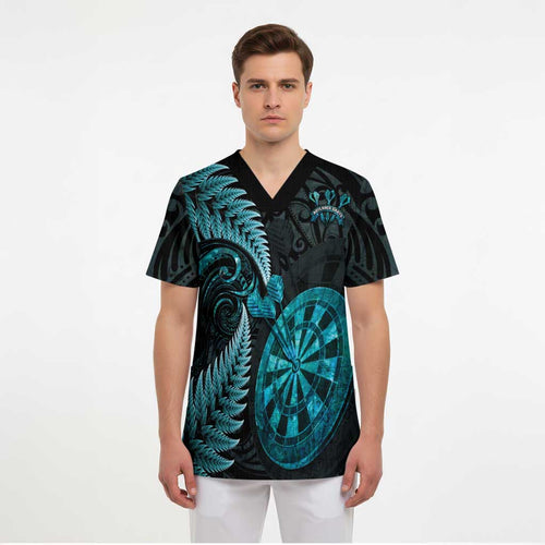 Personalised New Zealand Darts Scrub Top Happiness Is A Tight Threesome Maori Paua Shell - Aussie Hoodie