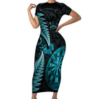 Personalised New Zealand Darts Short Sleeve Bodycon Dress Happiness Is A Tight Threesome Maori Paua Shell