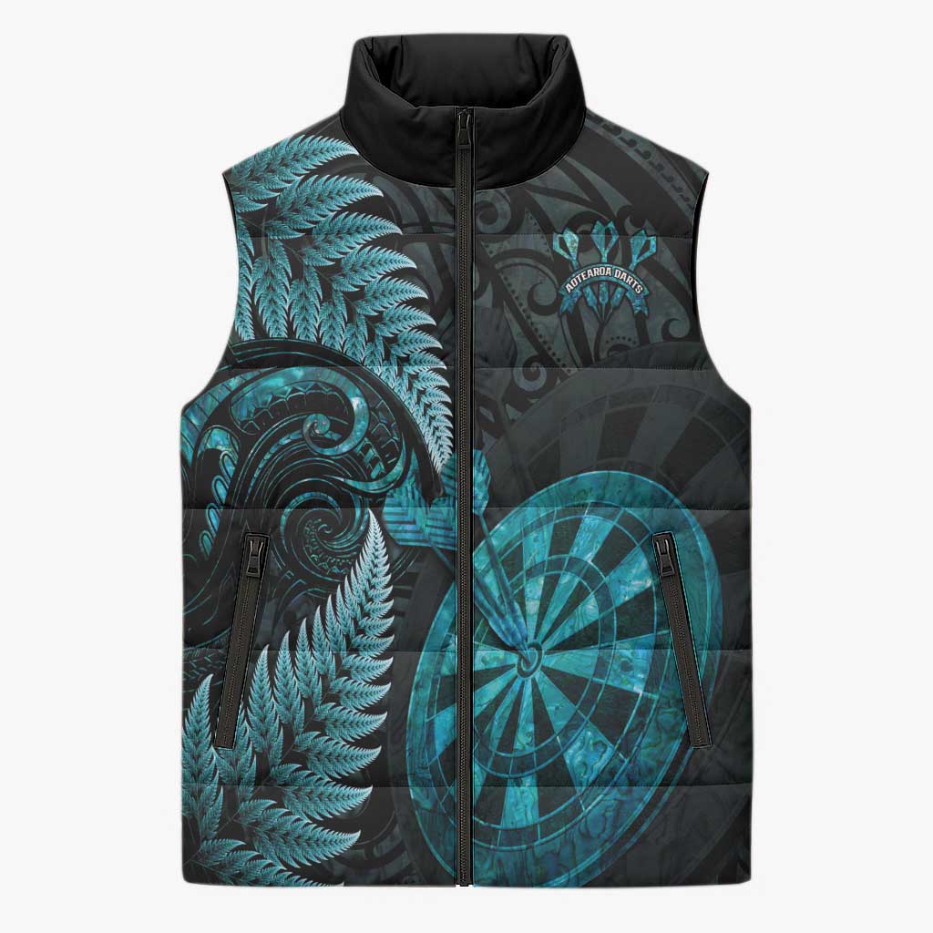 Personalised New Zealand Darts Sleeveless Puffer Jacket Happiness Is A Tight Threesome Maori Paua Shell - Aussie Hoodie