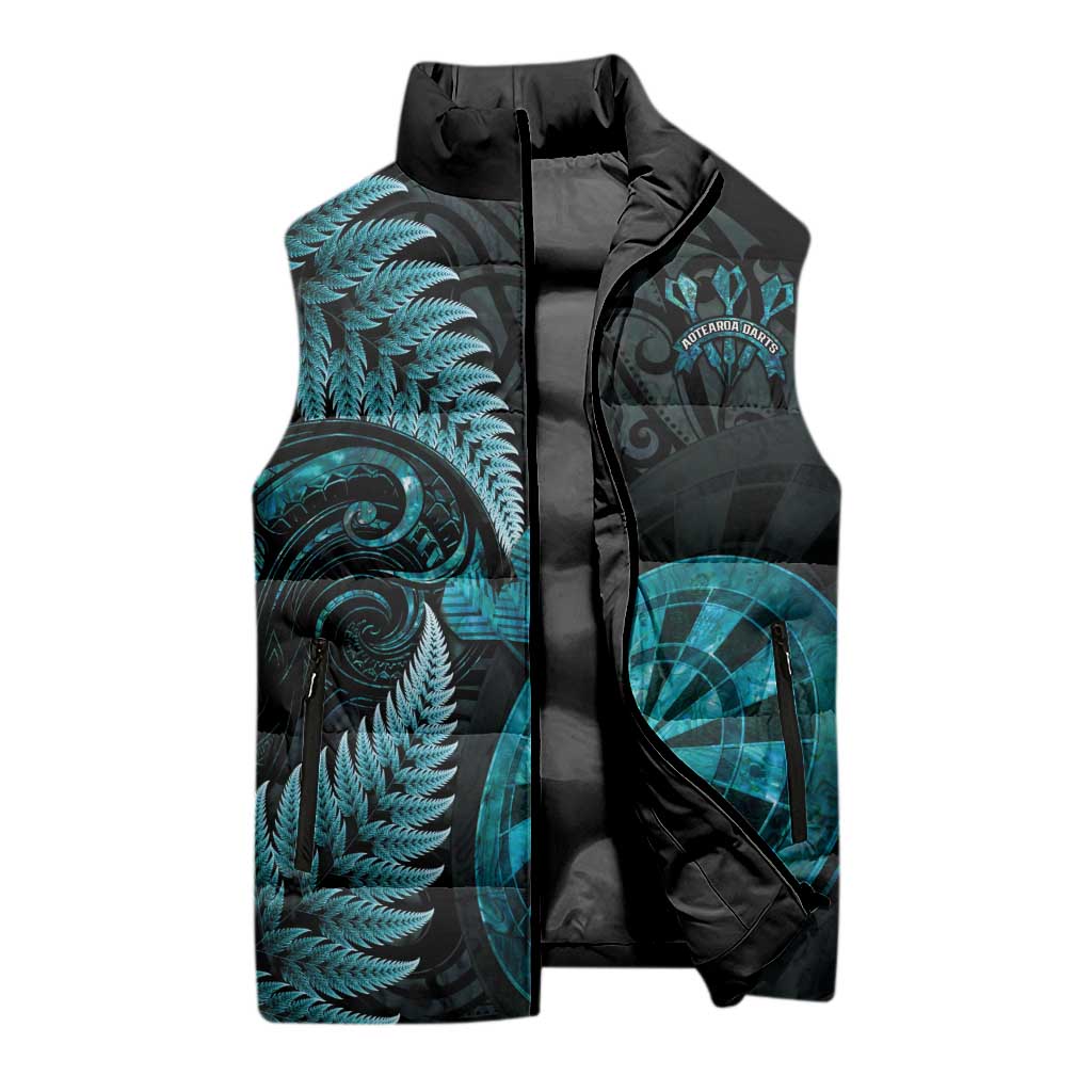 Personalised New Zealand Darts Sleeveless Puffer Jacket Happiness Is A Tight Threesome Maori Paua Shell - Aussie Hoodie
