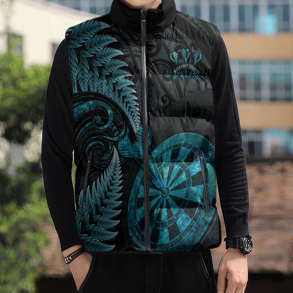 Personalised New Zealand Darts Sleeveless Puffer Jacket Happiness Is A Tight Threesome Maori Paua Shell - Aussie Hoodie