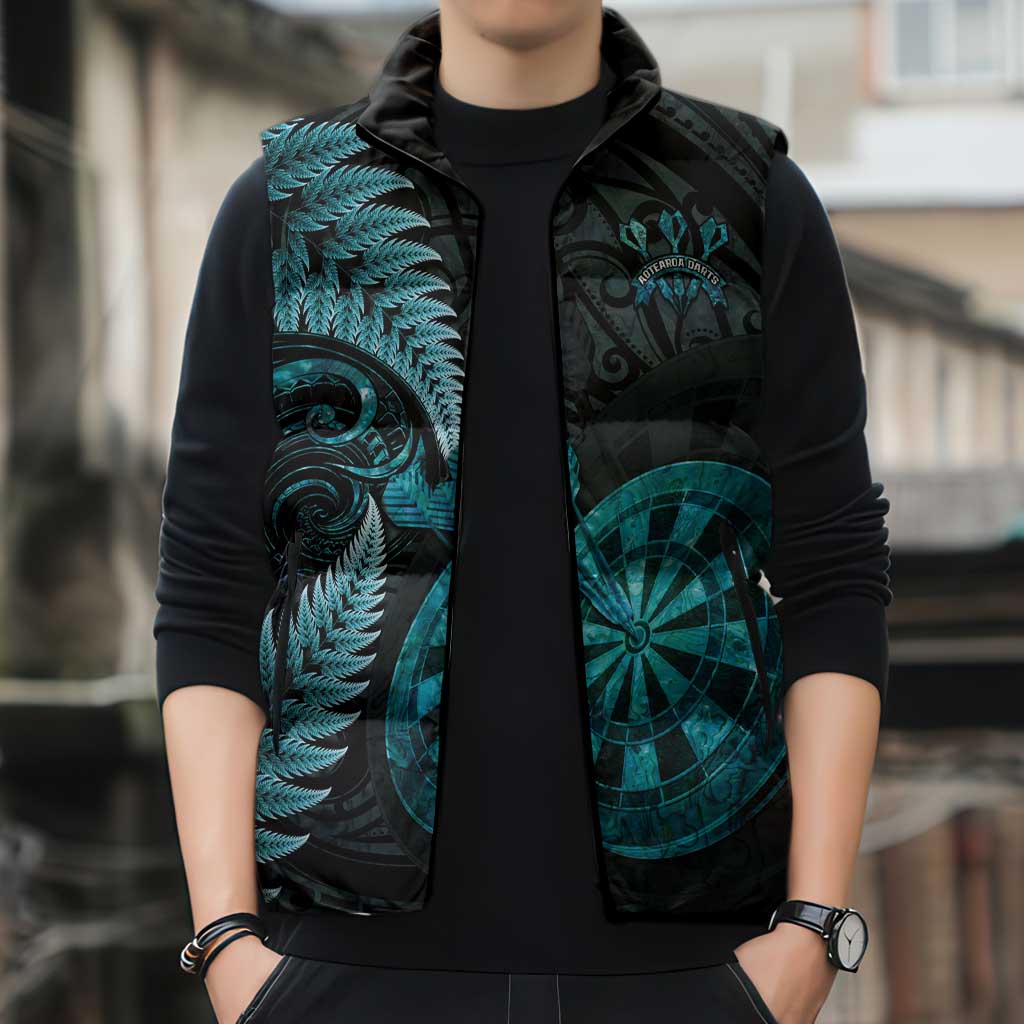 Personalised New Zealand Darts Sleeveless Puffer Jacket Happiness Is A Tight Threesome Maori Paua Shell - Aussie Hoodie