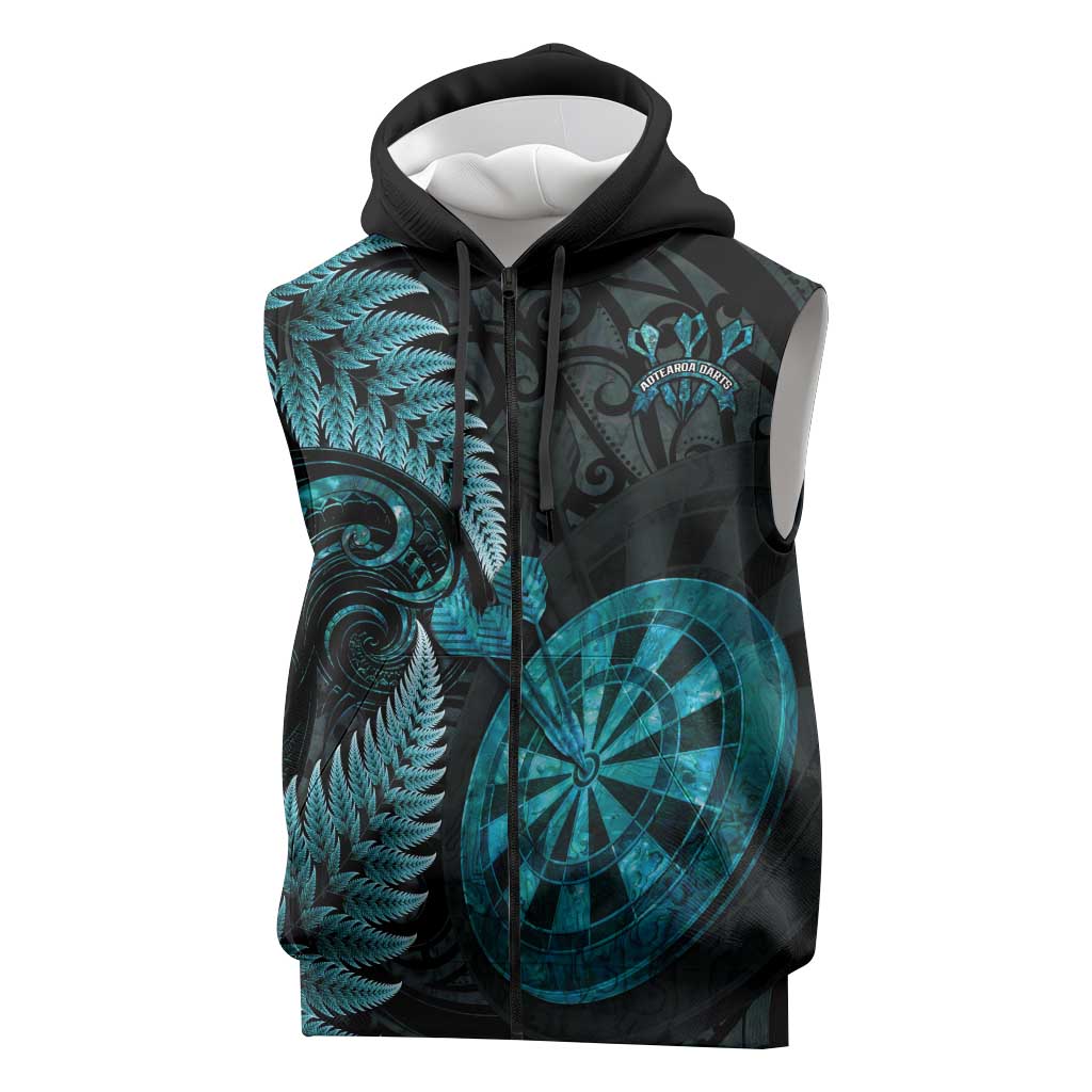 Personalised New Zealand Darts Sleeveless Zip Hoodie Happiness Is A Tight Threesome Maori Paua Shell LT14
