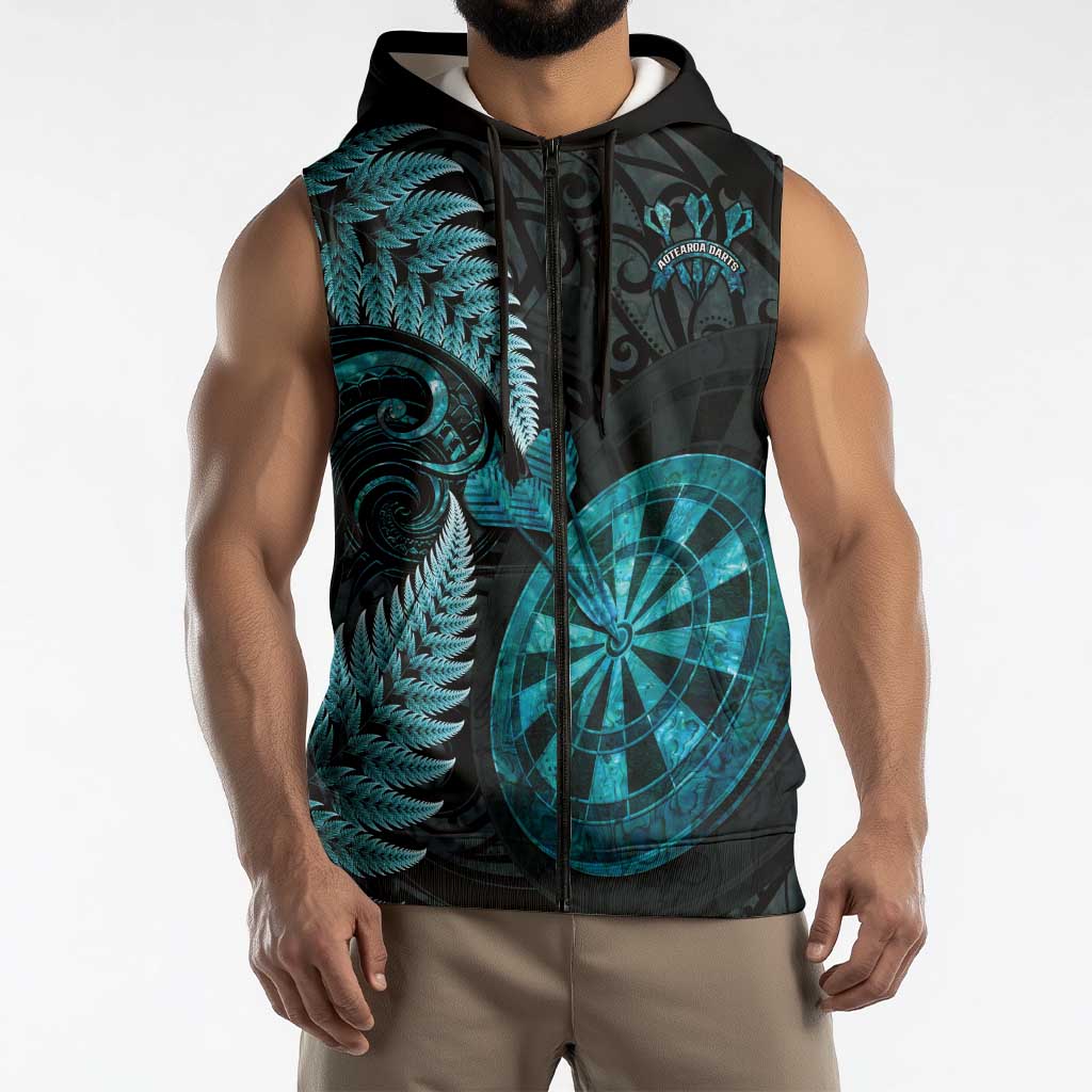 Personalised New Zealand Darts Sleeveless Zip Hoodie Happiness Is A Tight Threesome Maori Paua Shell LT14