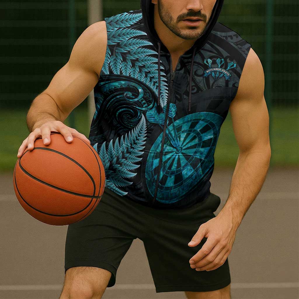 Personalised New Zealand Darts Sleeveless Zip Hoodie Happiness Is A Tight Threesome Maori Paua Shell LT14