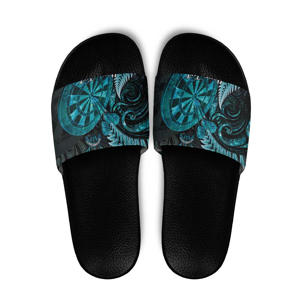 Personalised New Zealand Darts Slide Sandals Happiness Is A Tight Threesome Maori Paua Shell - Aussie Hoodie