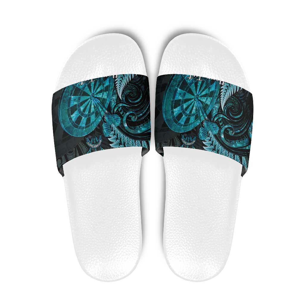 Personalised New Zealand Darts Slide Sandals Happiness Is A Tight Threesome Maori Paua Shell - Aussie Hoodie