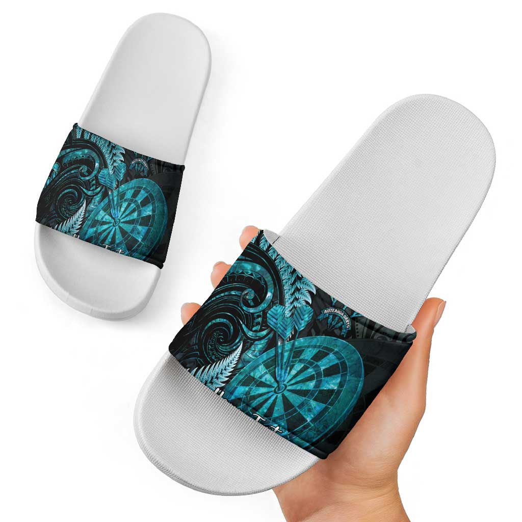 Personalised New Zealand Darts Slide Sandals Happiness Is A Tight Threesome Maori Paua Shell - Aussie Hoodie