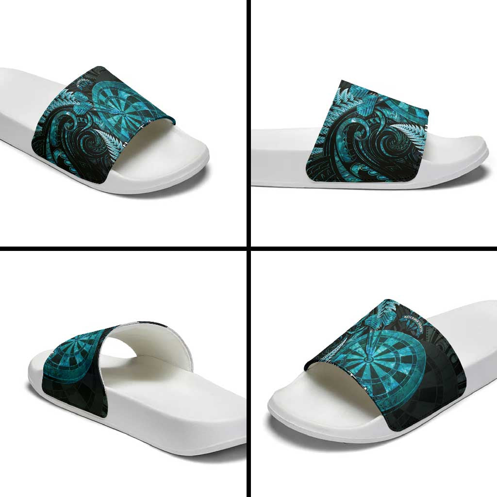 Personalised New Zealand Darts Slide Sandals Happiness Is A Tight Threesome Maori Paua Shell - Aussie Hoodie