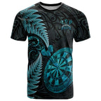 Personalised New Zealand Darts T Shirt Happiness Is A Tight Threesome Maori Paua Shell