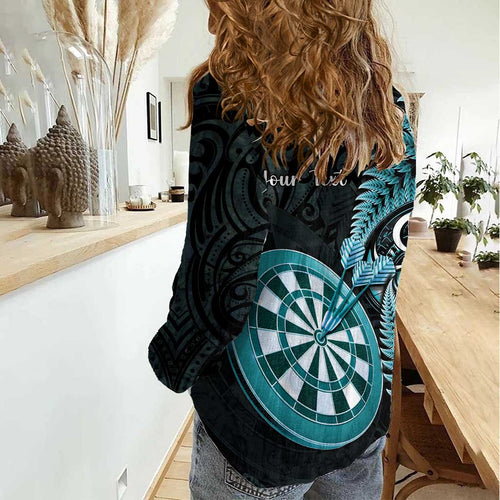 Personalised New Zealand Darts Women Casual Shirt Happiness Is A Tight Threesome Maori Paua Shell