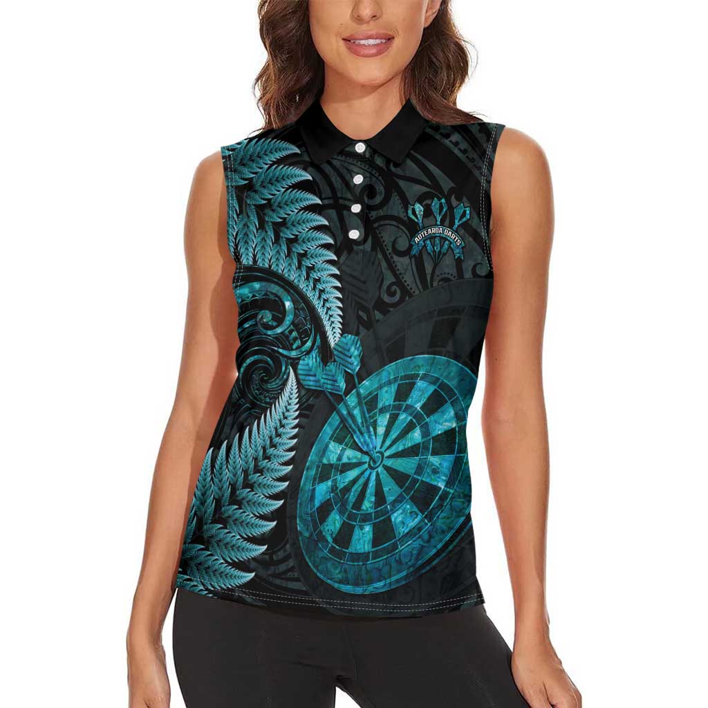 Personalised New Zealand Darts Women Sleeveless Polo Shirt Happiness Is A Tight Threesome Maori Paua Shell