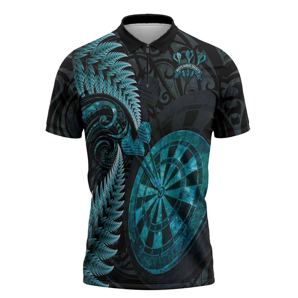 Personalised New Zealand Darts Zipper Polo Shirt Happiness Is A Tight Threesome Maori Paua Shell - Aussie Hoodie