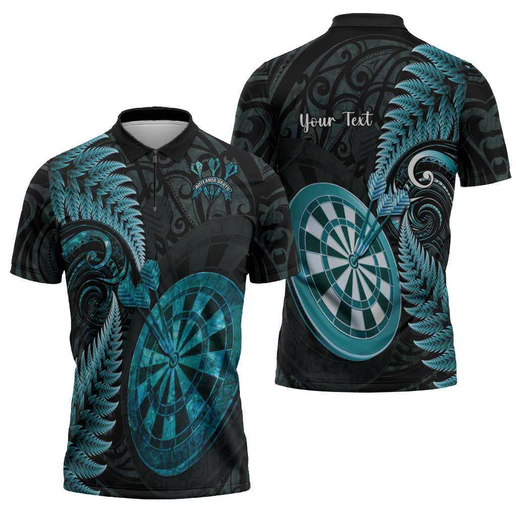Personalised New Zealand Darts Zipper Polo Shirt Happiness Is A Tight Threesome Maori Paua Shell - Aussie Hoodie
