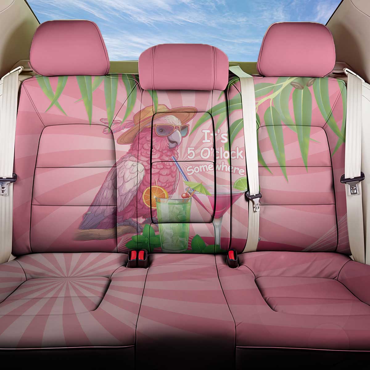 Chilling Pink Cockatoo Australia Back Car Seat Cover It's 5 O’Clock Somewhere Cocktail - Aussie Hoodie