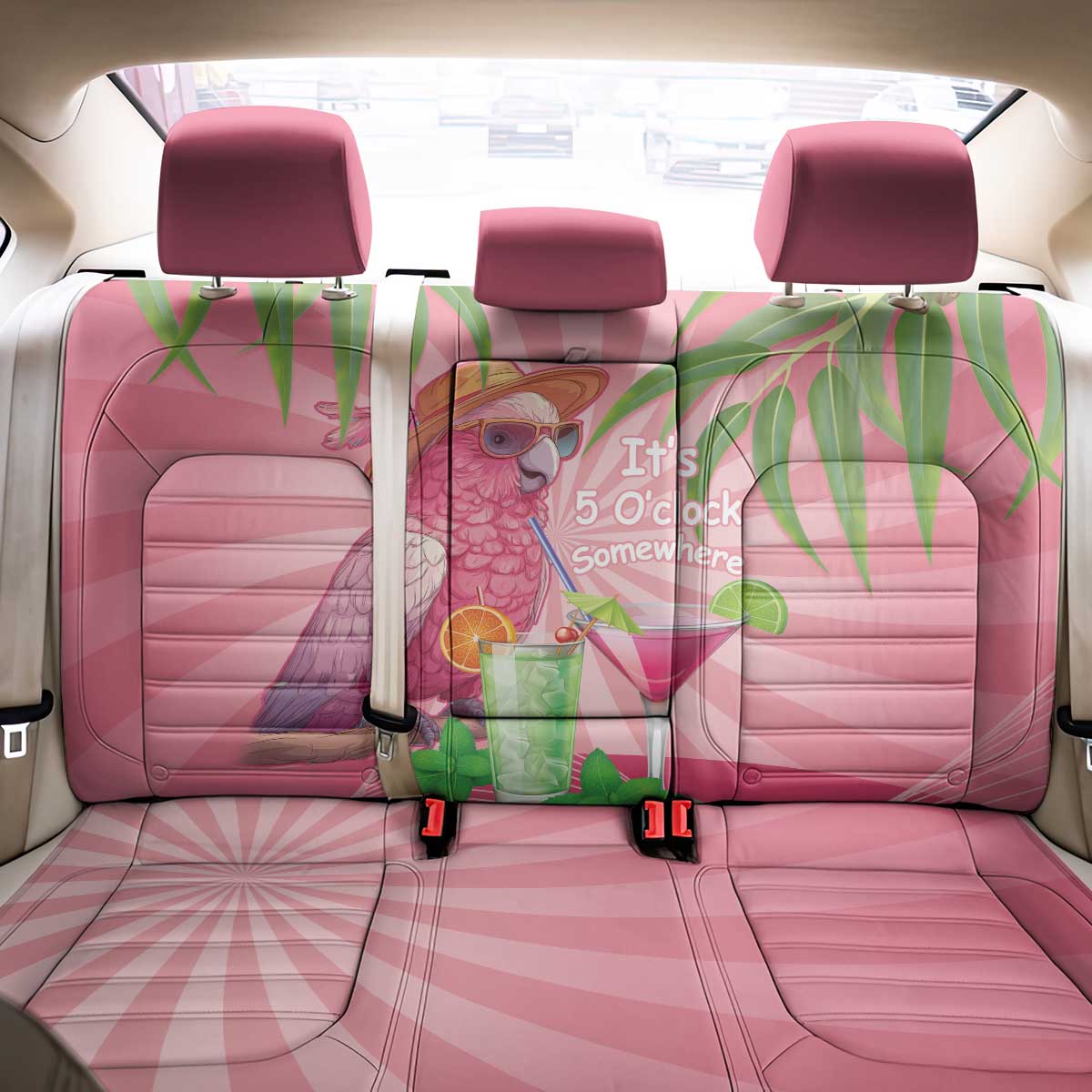 Chilling Pink Cockatoo Australia Back Car Seat Cover It's 5 O’Clock Somewhere Cocktail - Aussie Hoodie