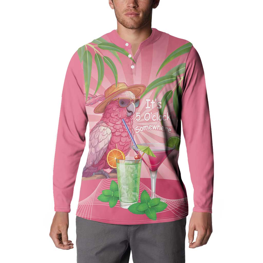 Chilling Pink Cockatoo Australia Button Sweatshirt It's 5 O’Clock Somewhere Cocktail - Aussie Hoodie