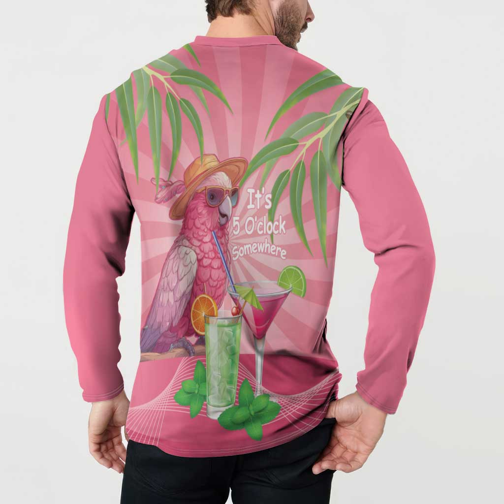 Chilling Pink Cockatoo Australia Button Sweatshirt It's 5 O’Clock Somewhere Cocktail - Aussie Hoodie