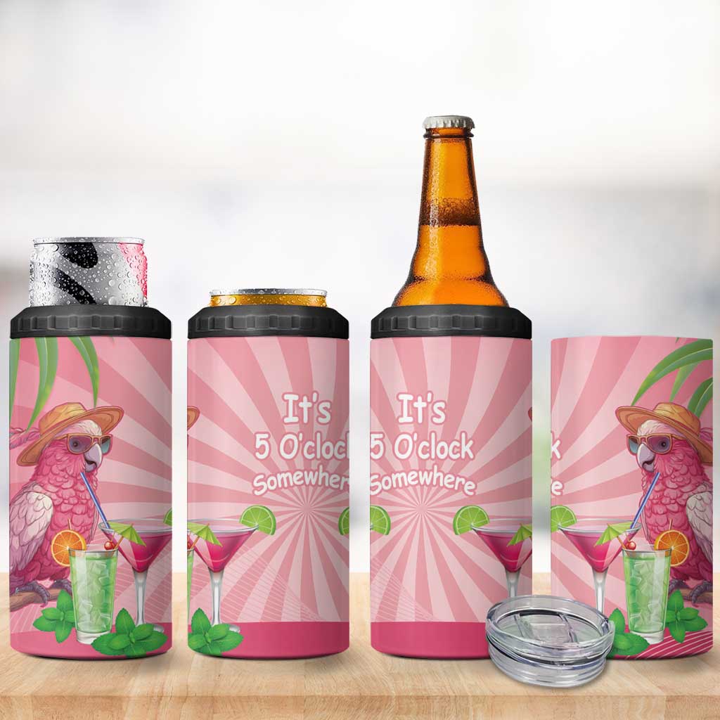Chilling Pink Cockatoo Australia 4 in 1 Can Cooler Tumbler It's 5 O’Clock Somewhere Cocktail - Aussie Hoodie