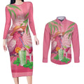 Chilling Pink Cockatoo Australia Couples Matching Long Sleeve Bodycon Dress and Long Sleeve Button Shirt It's 5 O’Clock Somewhere Cocktail - Aussie Hoodie