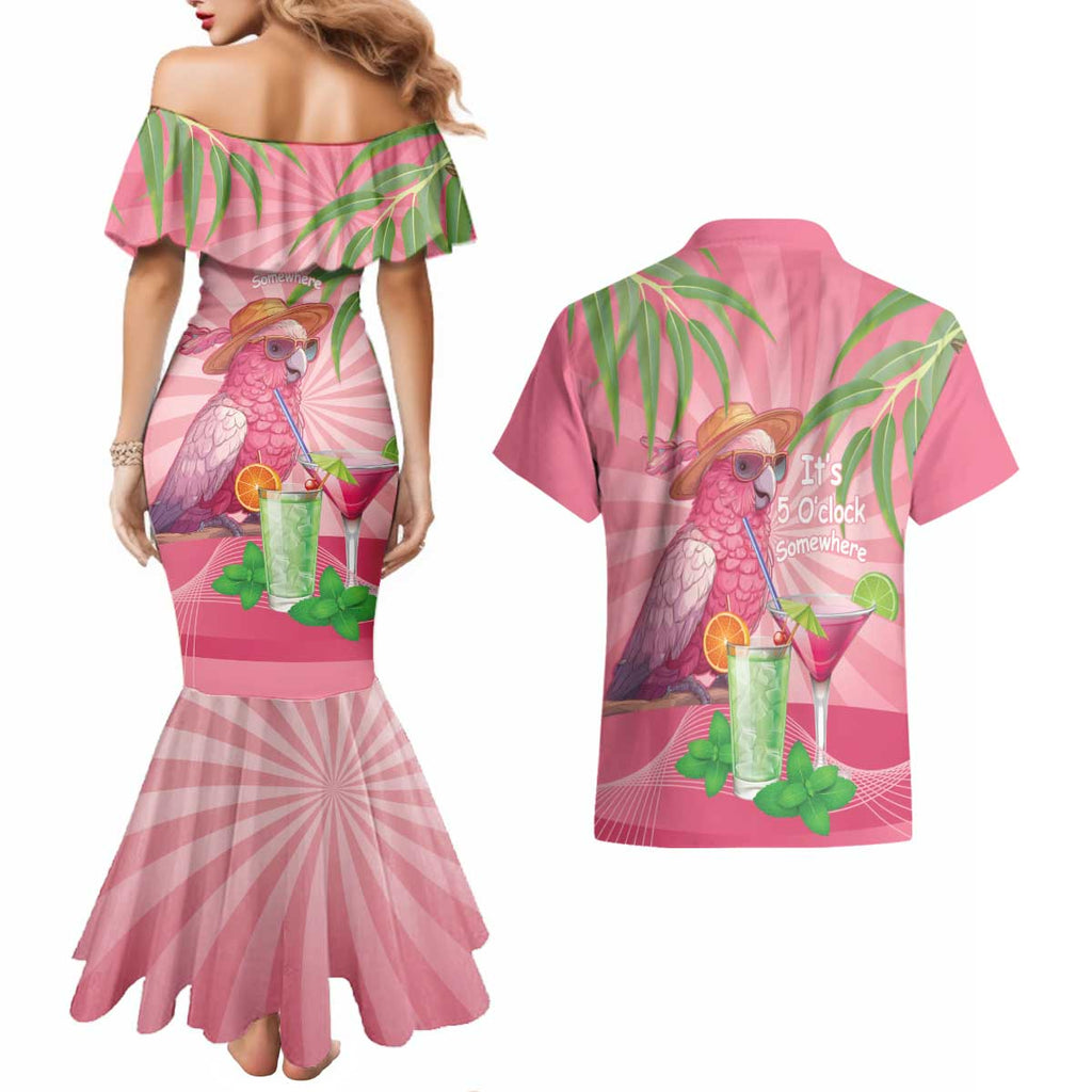 Chilling Pink Cockatoo Australia Couples Matching Mermaid Dress and Hawaiian Shirt It's 5 O’Clock Somewhere Cocktail - Aussie Hoodie