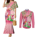 Chilling Pink Cockatoo Australia Couples Matching Mermaid Dress and Long Sleeve Button Shirt It's 5 O’Clock Somewhere Cocktail - Aussie Hoodie