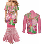 Chilling Pink Cockatoo Australia Couples Matching Mermaid Dress and Long Sleeve Button Shirt It's 5 O’Clock Somewhere Cocktail - Aussie Hoodie