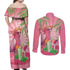 Chilling Pink Cockatoo Australia Couples Matching Off Shoulder Maxi Dress and Long Sleeve Button Shirt It's 5 O’Clock Somewhere Cocktail - Aussie Hoodie