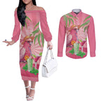 Chilling Pink Cockatoo Australia Couples Matching Off The Shoulder Long Sleeve Dress and Long Sleeve Button Shirt It's 5 O’Clock Somewhere Cocktail - Aussie Hoodie