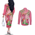 Chilling Pink Cockatoo Australia Couples Matching Off The Shoulder Long Sleeve Dress and Long Sleeve Button Shirt It's 5 O’Clock Somewhere Cocktail - Aussie Hoodie